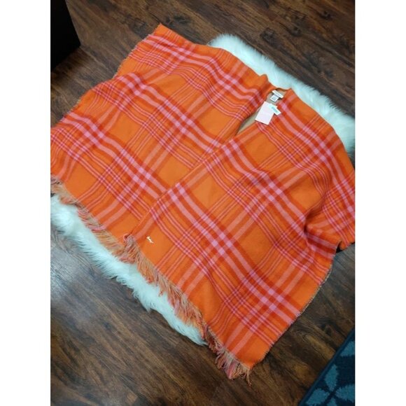 NWT Juicy Couture Reversible Fringe Hem Plaid Ruana Poncho Beige Tan Women's OS - Picture 12 of 16